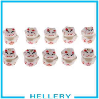 [HELLERY] 10pcs Cute Lucky Cat Ceramic Charm Beads Porcelain Loose Spacer Beads Crafts (8)