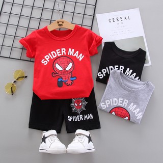 Boy suit baby boy cartoon spiderman t-shirt short sleeve + shorts 2-piece set