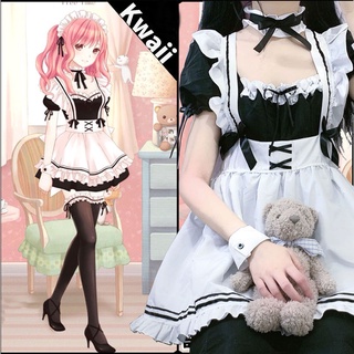 QWEEK Kawaii Maid Dress Lolita Maid Cosplay Costume Uniform Japanese Cute Milkmaid Sexy Waitress