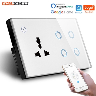 WIFI Smart Wall Power Socket 147mm Universal Outlet 4 Gang Light Switch Wireless Electric Plug Touch Remote by Alexa Google Home