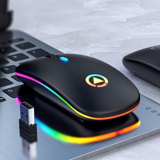 [Ready stock] 2.4G Silent Wireless Mouse 1600DPI RGB LED Backlit Rechargeable Gaming Mouse Ultra Slim Ergonomic
