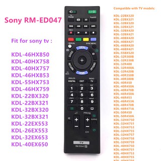 Sony Smart tv Remote Control Bravia TV For Sony TV RM-ED047 FOR SONY BR TV KDL-46HX850 KDL-40HX758 KDL-40HX757 KDL-46HX853 KDL-55HX753 KDL-46HX759 KDL-22BX320 KDL-22BX321 KDL-32BX320 KDL-32BX321KDL-22EX553 KDL-26EX553 KDL-32EX653 KDL-40EX650 Bravia TV