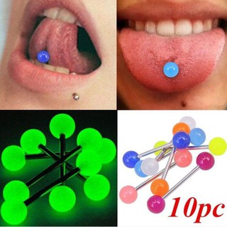 10pcs Luminous Tongue Ring Stud Stainless Steel Nipple Piercing Barbell Bars