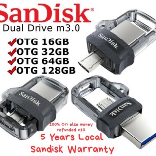 [100% Original ] SANDISK Ultra Dual M3.0 32GB/64GB/128GB Flash Drive. OTG Andriod.