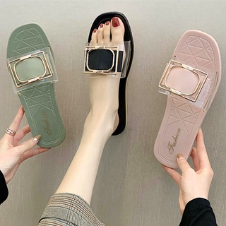 Fashion Korean Square Buckle Slippers Non-slip Soft Bottom Women Slippers