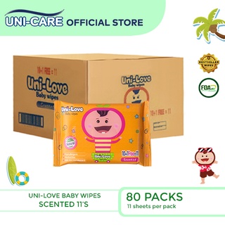 UniLove Powder Scent Baby Wipes 11's Pack of 80 (1 Case)