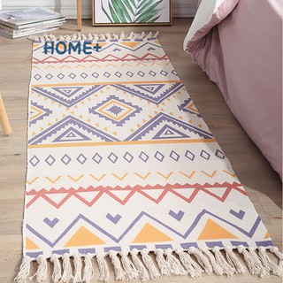 Cotton and Linen Boho Carpet Mat Home Bedroom Floor Door Mat Bedside Tassel Blanket @ph