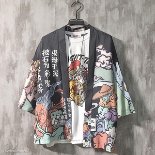 ☼❡japanese shirt Unisex Kimono Anime Shirt For Men Japanese Samurai Kimono Male Cool Loose Top Blo