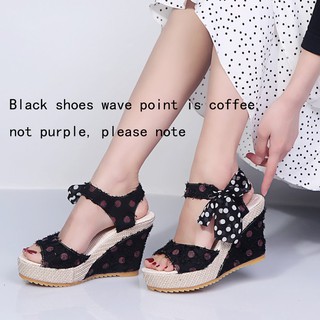 Korea Women Fashion High Heels Lace Wedge Platform Sandals (5)