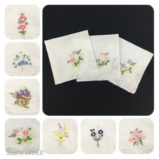 12pcs Women\'s Flower Embroidery Cotton Lace Handkerchiefs Hanky Washable Hankie
