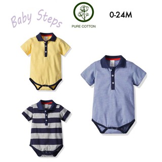 Baby Steps Newborn Boys Girls Formal Polo Style Cotton Onesie Romper with Collar