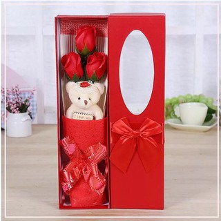 3 pieces of rose flower soap flower bear doll gift box decoration flower wedding birthday gift (6)