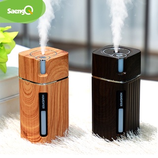 saengQ Electric Humidifier Aroma Oil Diffuser Essential Ultrasonic Wood Grain Air Humidifier USB