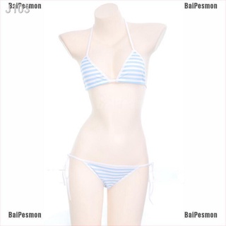 △BaiPesmon Japanese Sweet Lolita Swimsuit Swimwear Cosplay Costume Stripe Bikini Suit