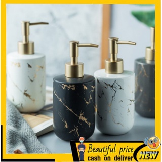 13 Oz Marble Pattern Ceramic Soap Dispenser/Cup with Golden Pump (1)