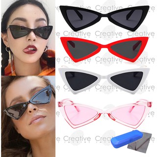 CISunnies #04215 Triangle Cat Eye Retro Sunglasses Shades Eyewear | FREE CASE & WIPER