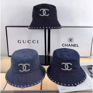 【Single lady】“Chanel” Unisex New Korean pearl denim fisherman hat fashionable hat for women
