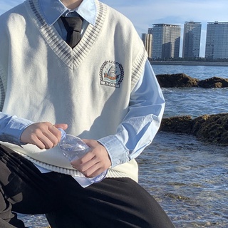 ▬☢dk uniform white knit sweater male couple autumn clothes jk sweater college style salt male Japanese waistcoat vest vest