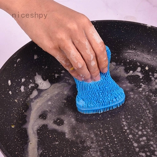 Niceshopy Silicone Dish Washing Brush Pot Pan Sponge Scrubber Kitchen Cleaning Spon