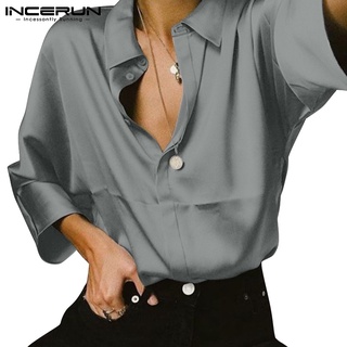 INCERUN Men's Fashion Design Casual Dropped Shoulder Sleeve Turn-down Collar Shirts