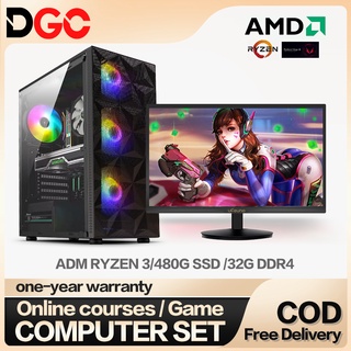 Games Desktop computer set AMD Ryzen3 3200G 3.6-4.0 GHz 19/24in Monitor Designer Gaming PC Full