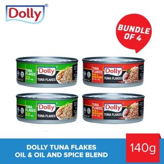 Dolly Tuna Flakes 140g Bundle of 4 Flavors (2 Oil + 2 Spices)