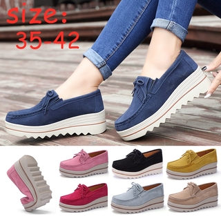 Fashion Platform Wedges Shoes Casual Women Shoes Loafers Leather
