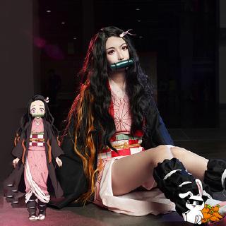 Anime Demon Slayer Kimetsu Yaiba Kamado Cosplay Kamado Nezuko Suit Costume Wig Set (4)