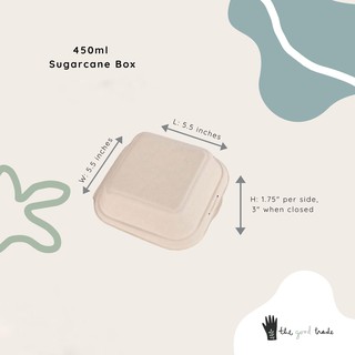 [50pcs] Sugarcane Bagasse - Clamshell 450mL Eco friendly & Sustainable Food Container Packaging