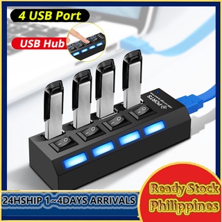 4 Ports USB Hub Splitter Adapter USB Hi-Speed 2.0 Hub 480Mbps LED On/Off Switch For PC Laptop