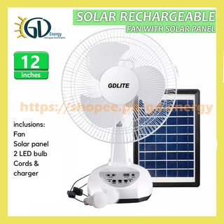 GDLITE Solar Rechargeable Electric Fan with LED light bulbs GD-8019