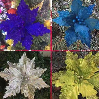 【ReadyStock inPH】 ℡™12pcs Christmas decor flower Red/Gold/Blue/Green/Silver/Navy blue color Flash po