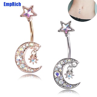 [[EmpRich]] Navel Belly Button Rings Bar Crystal Moon Star Dangle Body Jewelry
