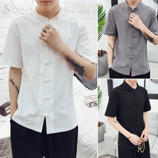 Season Dress Young Chinese Wind Retro Button Buckle Linen White Shirt