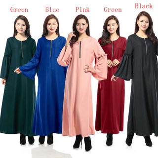 Women's Muslim Dress Muslim long sleeve dress Loose Robe Pure Color Robe (1)