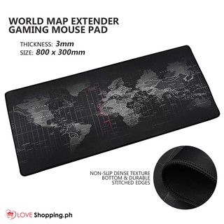 World Map Design Long Extender Mouse Mat 3MM Gaming Mouse Pad - BLACK