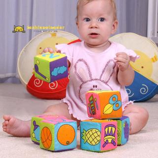 6 in 1 Set Infant Baby Cloth Rattle Building Educational Toy