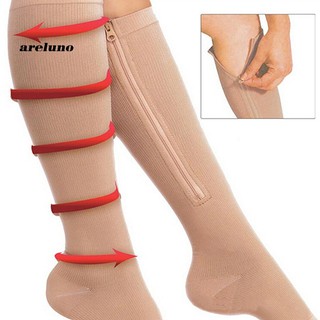 AE♥Men's Women's Open Toe Knee High Anti-Fatigue Zip Leg Compression Support Socks