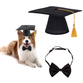 Pet Graduation Hat + Bow Tie Pet Grad Party Costume Set for Dogs Cats