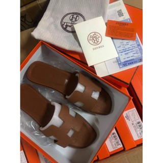 Hermes Oran Sandals Brown Epsom Leather [TheFabSource/Real Leather/High End Material]
