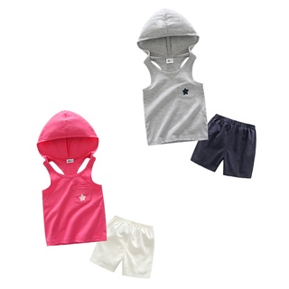 Boy Hooded Vest Shorts Set 2021Summer New Korean Children's Clothing Baby Children's Two-Piece Suit