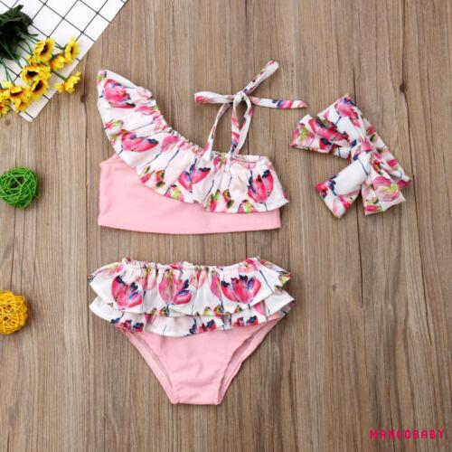 Mg-3Pcs Kids Baby Girls Floral Bikini Set Swimwear Swimsuit Summer