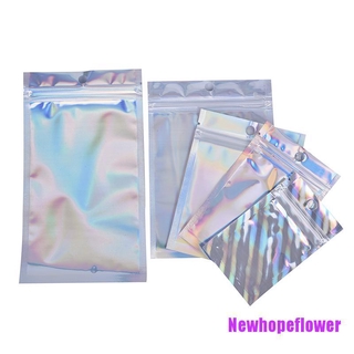 NFPH✿ 10Pcs Iridescent Zip Lock Pouches Cosmetic Plastic Laser Holographic Zipper Bags (4)