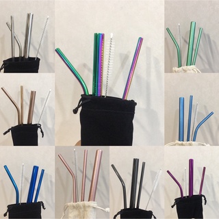 dinnerware✷✳5pc / 1 Set Reusable Drinking Straws Stainless Steel Metal Straw