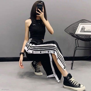 ﹉✤∈Spot Sale Spring and Autumn New Sports Pants Men's and Women's Side Open Button Straight Wide-Leg