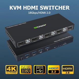 AIMOS KVM 4 Port Box With USB Hub Port UHD 4K AIMOS HDMI-Compatible 2.0 KVM Switcher Switch Wireless