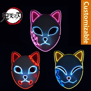 Anime Demon Slayer Kimetsu No Yaiba Tanjirou Sabito Makomo Cosplay LED Mask Headwear Halloween Show Props Support Customization