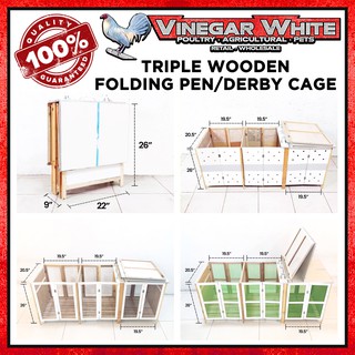 Folding Cage Derby Pen Wooden Triple for Sabong Chicken Birds Collapsible Keeping Pen Gamefowl