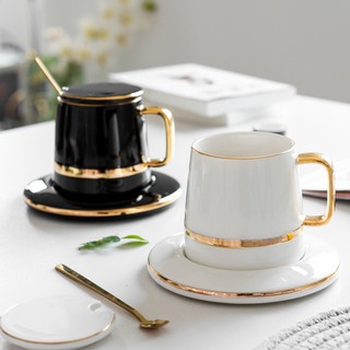 European Luxury Ceramic Coffee Cup Creative Phnom Penh Mug With Lid And Spoon Cup With Gift Box Set