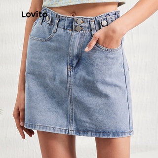 Lovito Cute Plain High Waist Basic Skirts L07155 (Blue)